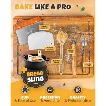Crustlove Cast Iron Dutch Oven for Bread Baking - incl. Sourdough Bread Baking Supplies like Banneton Bread Proofing Basket - 5QT Cast Iron Bread Oven with Lid Bread Banking Pan Pot Scoring Tool Lame