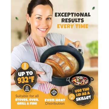 Crustlove Cast Iron Dutch Oven for Bread Baking - incl. Sourdough Bread Baking Supplies like Banneton Bread Proofing Basket - 5QT Cast Iron Bread Oven with Lid Bread Banking Pan Pot Scoring Tool Lame