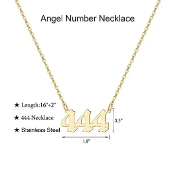 Angel Number 444 Necklace 18K Gold Plated Numerology Jewelry