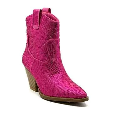 Women's Rhinestone Block Heel Ankle Boots River-01 By Forever Fuchsia 8.5