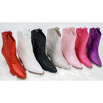 Women's Rhinestone Block Heel Ankle Boots River-01 By Forever Fuchsia 8.5