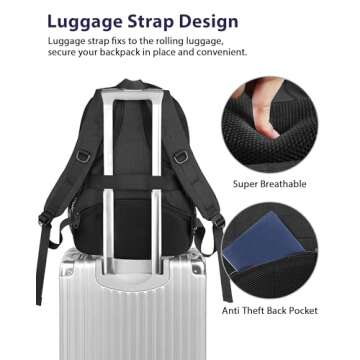 MATEIN Extra Large Business Travel Anti Theft Laptop Backpack, 18 Inch TSA Airline Approved Carryon Backpack for Women Men, Work Bag with USB Port and Luggage Strap, Black