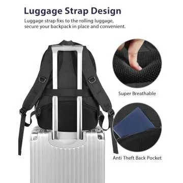 MATEIN Extra Large Business Travel Anti Theft Laptop Backpack, 18 Inch TSA Airline Approved Carryon Backpack for Women Men, Work Bag with USB Port and Luggage Strap, Black