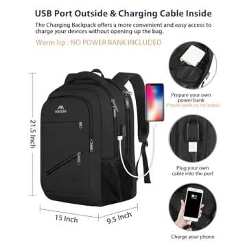 MATEIN Extra Large Business Travel Anti Theft Laptop Backpack, 18 Inch TSA Airline Approved Carryon Backpack for Women Men, Work Bag with USB Port and Luggage Strap, Black