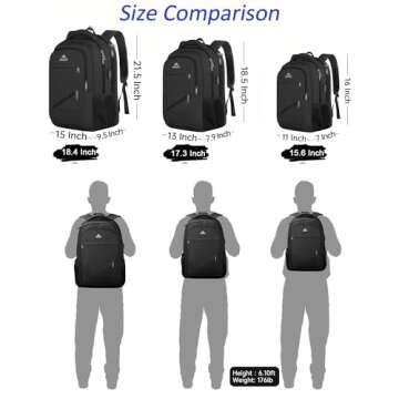 MATEIN Extra Large Business Travel Anti Theft Laptop Backpack, 18 Inch TSA Airline Approved Carryon Backpack for Women Men, Work Bag with USB Port and Luggage Strap, Black