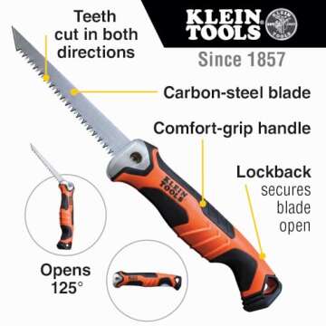 Klein Tools 31737 Folding Jab Saw / Drywall Saw, Hand Saw with Lockback at 180 and 125 Degrees and T...
