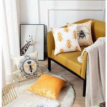 Emvency Set of 4 Throw Pillow Covers Bee Honey Yellow Modern Vintage French Queen Entomology with Be...