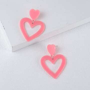 Double Heart Dangle Drop Earring Love Heart Dangle Earrings for Women Valentine's Day Mother's Day B...