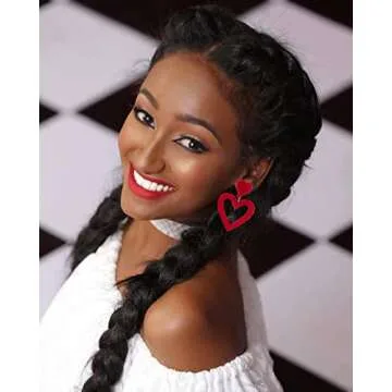 Double Heart Dangle Drop Earring Love Heart Dangle Earrings for Women Valentine's Day Mother's Day Birthday-Pink