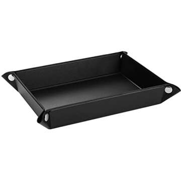 Luxspire Valet tray, PU Leather Tray, Catchall Tray, Men Women Jewelry Key Tray, Desk Storage Plate for Key Coin Phone Jewelry Wallet, Medium Size - Black