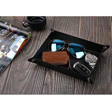 Luxspire Valet tray, PU Leather Tray, Catchall Tray, Men Women Jewelry Key Tray, Desk Storage Plate for Key Coin Phone Jewelry Wallet, Medium Size - Black