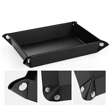 Luxspire Valet tray, PU Leather Tray, Catchall Tray, Men Women Jewelry Key Tray, Desk Storage Plate for Key Coin Phone Jewelry Wallet, Medium Size - Black