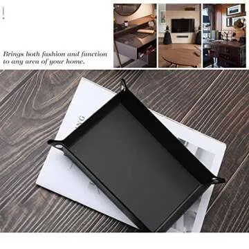 Luxspire Valet tray, PU Leather Tray, Catchall Tray, Men Women Jewelry Key Tray, Desk Storage Plate for Key Coin Phone Jewelry Wallet, Medium Size - Black