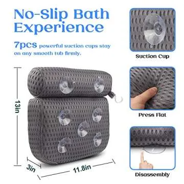 Ultimate Comfort Bath Pillow with Anti-Slip Suction Cups
