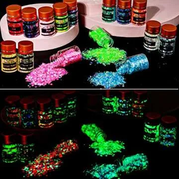 Glow in The Dark Body Eye Glitter, Cridoz 15 Colors High Luminous Face Glitter Cosmetic Eyeshadow Glow Glitter for Hair Eyeshadow, Festival Carnival Party Halloween Makeup