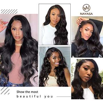 N NAYASA Long Black Wavy Wigs for Women Side Part Black Wig Natural Looking Synthetic Heat Resistant Fiber Wigs Hair for Daily Party Use (2#)