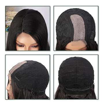 N NAYASA Long Black Wavy Wigs for Women Side Part Black Wig Natural Looking Synthetic Heat Resistant Fiber Wigs Hair for Daily Party Use (2#)