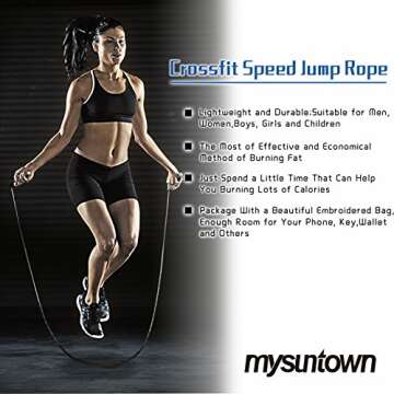 Jump Rope,mysuntown Adjustable Jumping Rope for Workout Fitness Exercise Speed Rope for Kids, Women, Men All Heights and Skill Levels