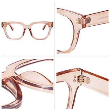 SOJOS Oversized Square Anti Blue Light Blocking Glasses for Women Thick Computer Eyeglasses Double Metal Studs SJ5053 with Crystal Pink Frame/Anti-Blue Light Lens
