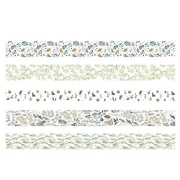YUBX 5 Rolls Washi Tape Set Creative Basic Skinny Decorative Tapes for Arts, DIY Crafts, Bullet Journals, Planners, Scrapbooking, Wrapping (Vine)