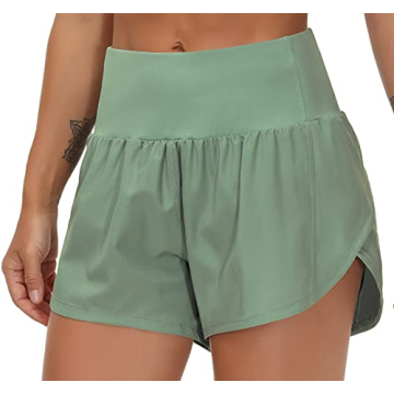 THE GYM PEOPLE Womens High Waisted Running Shorts Quick Dry Athletic Workout Shorts with Mesh Liner ...