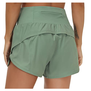 THE GYM PEOPLE Womens High Waisted Running Shorts Quick Dry Athletic Workout Shorts with Mesh Liner Zipper Pockets (Jasmine Green, Small)