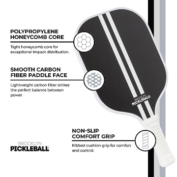 Brooklyn Pickleball Co. | Carbon Fiber Paddle | USAPA Approved | Honeycomb Core | Cushioned Grip | Single Pickle-Ball Racket | 2024 Black Racing Stripe Pickle Ball Paddles