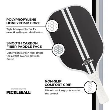Brooklyn Pickleball Co. | Carbon Fiber Paddle | USAPA Approved | Honeycomb Core | Cushioned Grip | Single Pickle-Ball Racket | 2024 Black Racing Stripe Pickle Ball Paddles