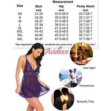 Avidlove Women V-neck Lace Babydoll Mesh Chemise Sleepwear Sexy Open Back Lingerie Purple X-Large
