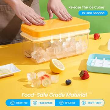 PHINOX Ice Cube Tray with Lid and Bin, Ice Trays for Freezer, Flexible Ice Cube Trays, Making 64 pcs...