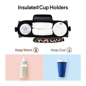 Momcozy Universal Stroller Organizer with Insulated Cup Holder Detachable Phone Bag & Shoulder Strap, Fits for Stroller like Uppababy, Baby Jogger, Britax, BOB, Umbrella and Pet Stroller