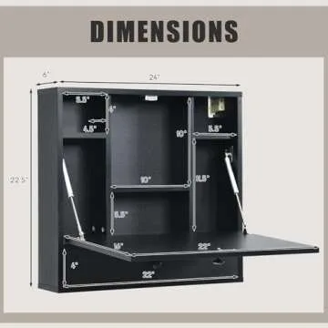 IFANNY Folding Wall Desk, Wood Wall Mounted Desk with Storage Drawer and Shelves, Fold Down Wall Mount Laptop Desk, Corner Floating Desk for Small Spaces (Black)