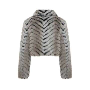 Bellivera Womens Faux Fur Leather Jacket Fleece Cropped Warm Fluffy Coat Fashion Soft Zip Outerwear 3671 black XXL