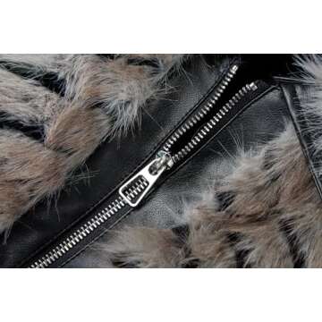 Bellivera Womens Faux Fur Leather Jacket Fleece Cropped Warm Fluffy Coat Fashion Soft Zip Outerwear 3671 black XXL