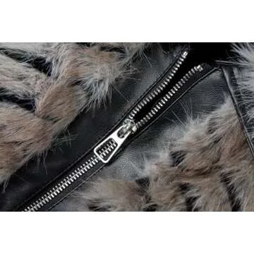 Bellivera Womens Faux Fur Leather Jacket Fleece Cropped Warm Fluffy Coat Fashion Soft Zip Outerwear 3671 black XXL