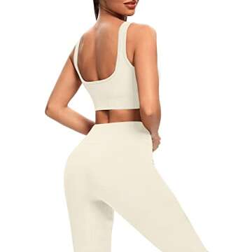 TWFRHC Women's Workout Sets Ribbed Tank 2 Piece Seamless High Waist Gym Outfit Yoga Shorts Sets