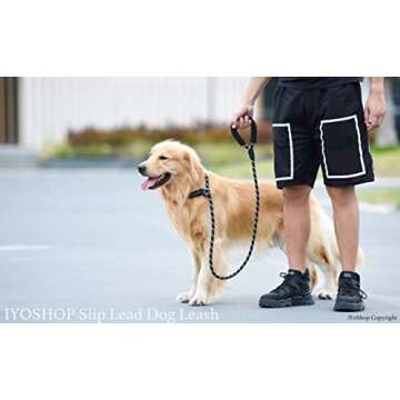 iYoShop Durable Slip Lead Dog Leash with Padded Handle and Highly Reflective Threads, No Pull Dog Training Leash, (1/2" x 6 FT, Black)