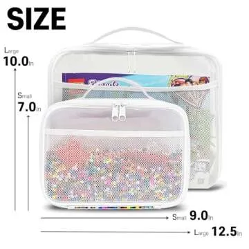 holay 4 Packs PVC Zippered Blocks Set, Toy, Clay, Board game Storage Organizer Case (Name Tag, Manual Pocket) (White, Small, Large)