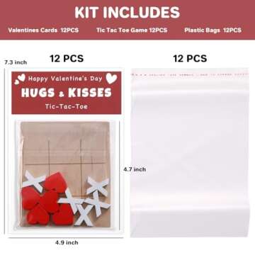 FestalMart Valentines Day Gifts for Kids-12 Pack Valentines Cards with Wooden Tic Tac Toe - Valentine Gift Kids Classroom Exchange Cards for Toddlers Boys Girls School Party Favors
