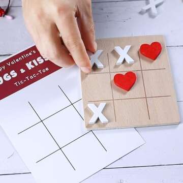 FestalMart Valentines Day Gifts for Kids-12 Pack Valentines Cards with Wooden Tic Tac Toe - Valentine Gift Kids Classroom Exchange Cards for Toddlers Boys Girls School Party Favors