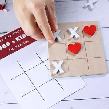 FestalMart Valentines Day Gifts for Kids-12 Pack Valentines Cards with Wooden Tic Tac Toe - Valentine Gift Kids Classroom Exchange Cards for Toddlers Boys Girls School Party Favors