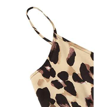 Verdusa Women's Leopard Print Wrap Spaghetti Strap Romper Cami Jumpsuit Brown M