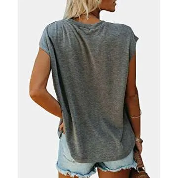 WMZCYXY Womens Tank Top Summer Tops Sleeveless T Shirt Crew Neck Casual Loose Fitting Shirts with Pocket (Grey,Medium)