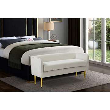 Meridian Furniture Audrey Collection Modern | Contemporary Velvet Upholstered Bench with Sturdy Meta...