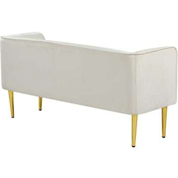 Meridian Furniture Audrey Collection Modern | Contemporary Velvet Upholstered Bench with Sturdy Metal Legs in Gold Finish, 52" W x 19" D x 24" H, Cream