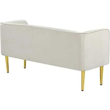 Meridian Furniture Audrey Collection Modern | Contemporary Velvet Upholstered Bench with Sturdy Metal Legs in Gold Finish, 52" W x 19" D x 24" H, Cream