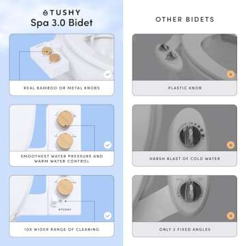 TUSHY Spa Warm Water Bidet Attachment for Toilet. Universal Fit, Easy Install (Requires Sink Access for Optional Temperature Control) Self Cleaning, Adjustable Pressure, Angle Control, Platinum Knob
