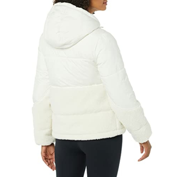 Amazon Essentials Women's Full-Zip Sherpa Fleece Hooded Puffer Jacket, Ivory, Small