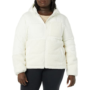 Amazon Essentials Women's Full-Zip Sherpa Fleece Hooded Puffer Jacket, Ivory, Small