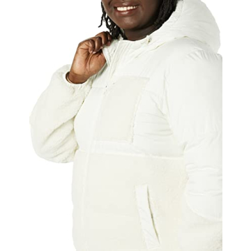 Amazon Essentials Women's Full-Zip Sherpa Fleece Hooded Puffer Jacket, Ivory, Small